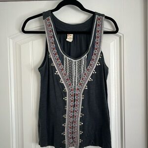 Anthropology metallic embroidered sleeveless shirt
